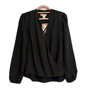 NWT Band of the Free Crossover Long Sleeve Black Blouse XS Boho Retro 70's Style